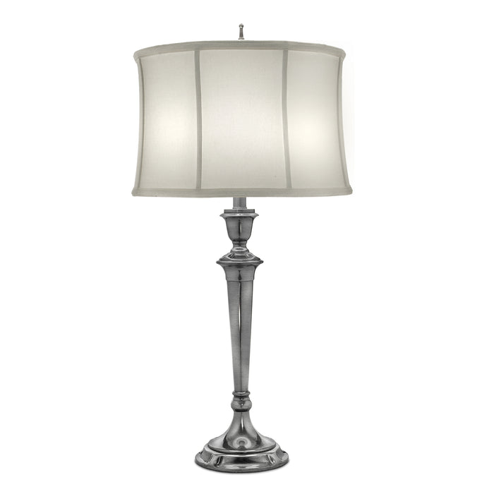 Elstead Lighting SF-SYRACUSE-AN Syracuse Single Light Table Lamp in Antique Nickel Finish Complete With Off White Silk Shantung Shade