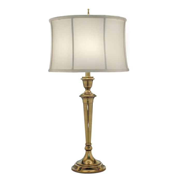 Elstead Lighting SF-SYRACUSE-BB Syracuse Single Light Table Lamp in Burnished Brass Finish Complete With Oyster Silk Sheen Shade