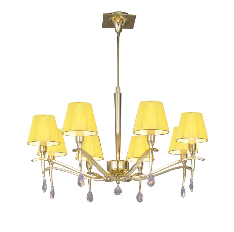 Mantra M0341PB Siena Pendant Round 8 Light E14, Polished Brass With Amber Cream Shades And Clear Crystal • M0341PB