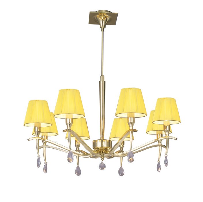 Mantra M0341PB Siena Pendant Round 8 Light E14, Polished Brass With Amber Cream Shades And Clear Crystal • M0341PB