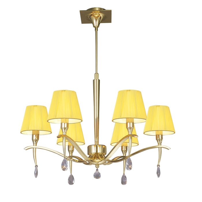 Mantra M0342PB Siena Pendant Round 6 Light E14, Polished Brass With Amber Cream Shades And Clear Crystal • M0342PB