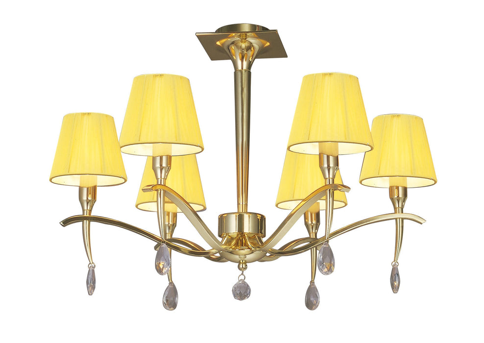 Mantra M0344PB Siena Semi Ceiling Round 6 Light E14, Polished Brass With Amber Cream Shades And Clear Crystal • M0344PB