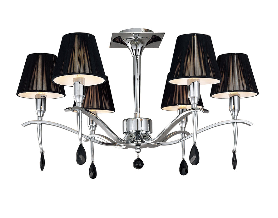Mantra M0344 Siena Semi Ceiling Round 6 Light E14, Polished Chrome With Black Shades And Black Crystal • M0344