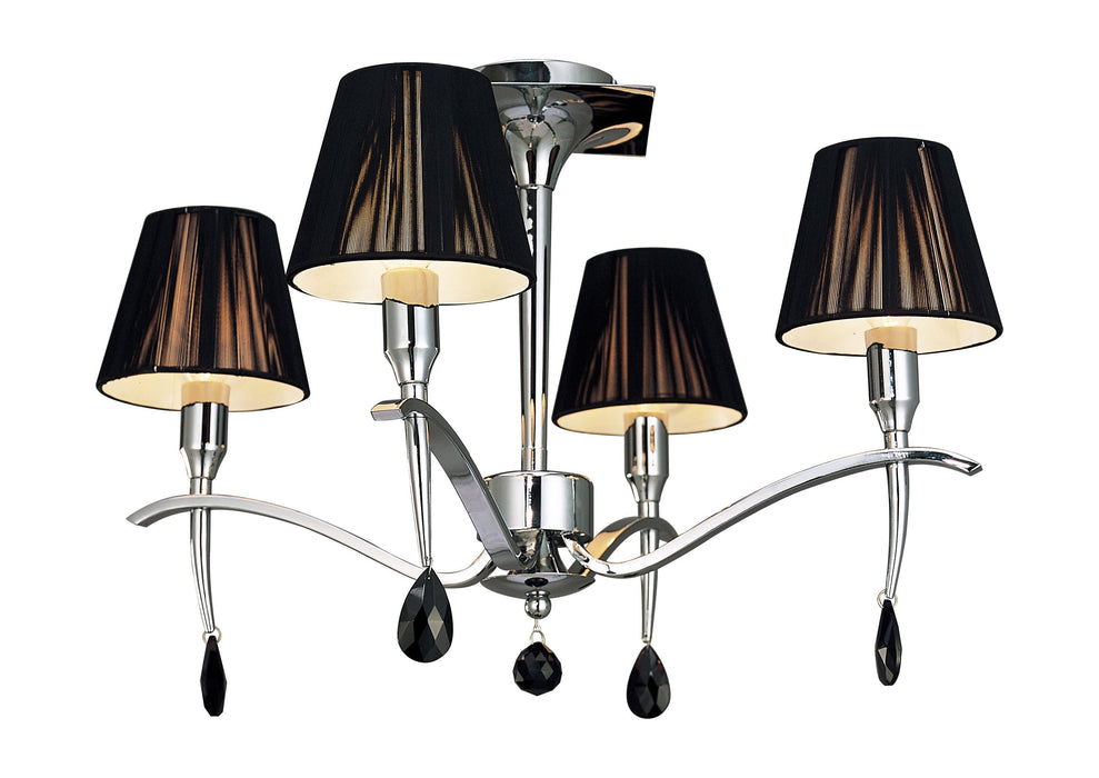 Mantra M0345 Siena Semi Ceiling Round 4 Light E14, Polished Chrome With Black Shades And Black Crystal • M0345