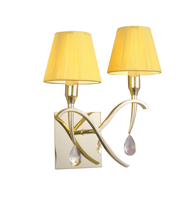 Mantra M0348PB/S Siena Wall Lamp Switched 2 Light E14, Polished Brass With Amber Cream Shades And Clear Crystal • M0348PB/S