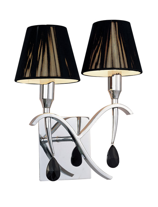 Mantra M0348/S Siena Wall Lamp Switched 2 Light E14, Polished Chrome With Black Shades And Black Crystal • M0348/S