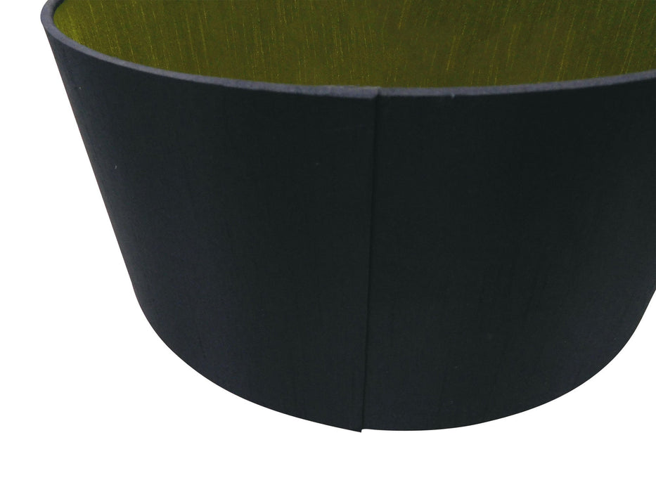 Deco Sigma Round Cylinder, 300 x 170mm Dual Faux Silk Fabric Shade, Midnight Black/Green Olive • D0289