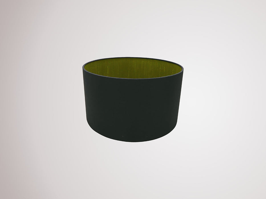 Deco Sigma Round Cylinder, 300 x 170mm Dual Faux Silk Fabric Shade, Midnight Black/Green Olive • D0289