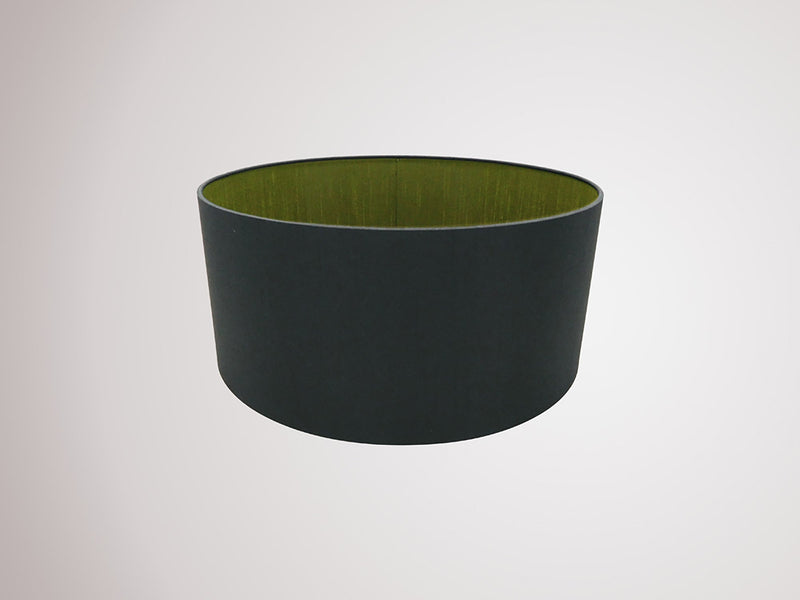 Deco Sigma Round Cylinder, 400 x 180mm Dual Faux Silk Fabric Shade, Midnight Black/Green Olive • D0290