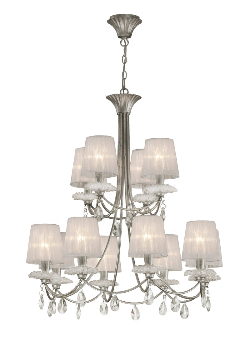 Mantra M6300 Sophie Pendant 79cm Round, 8+4 x E14 (Max 20W), Silver Painting, White Shades • M6300