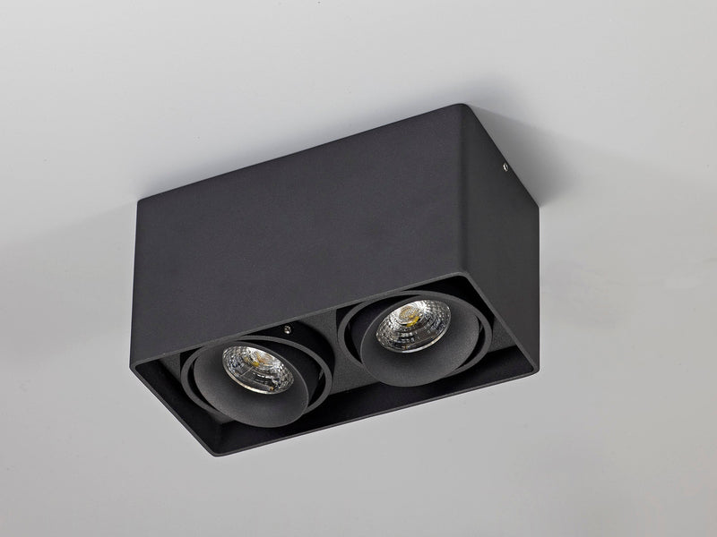 Deco Stom Adjustable Rectangular Spotlight, 2 Light GU10, Sand Black • D0476