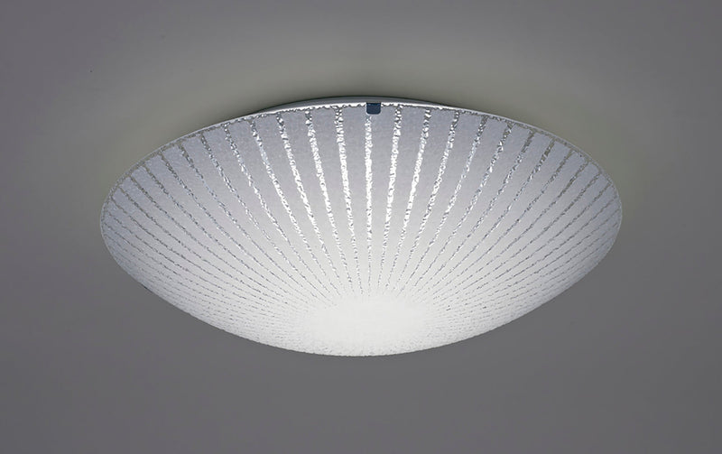 Deco Tassa 18W LED Medium Flush Ceiling Light, 400mm Round, 4000K 1500lm CRI80, Sunray Pattern Glass With Polished Chrome Detail • D0408