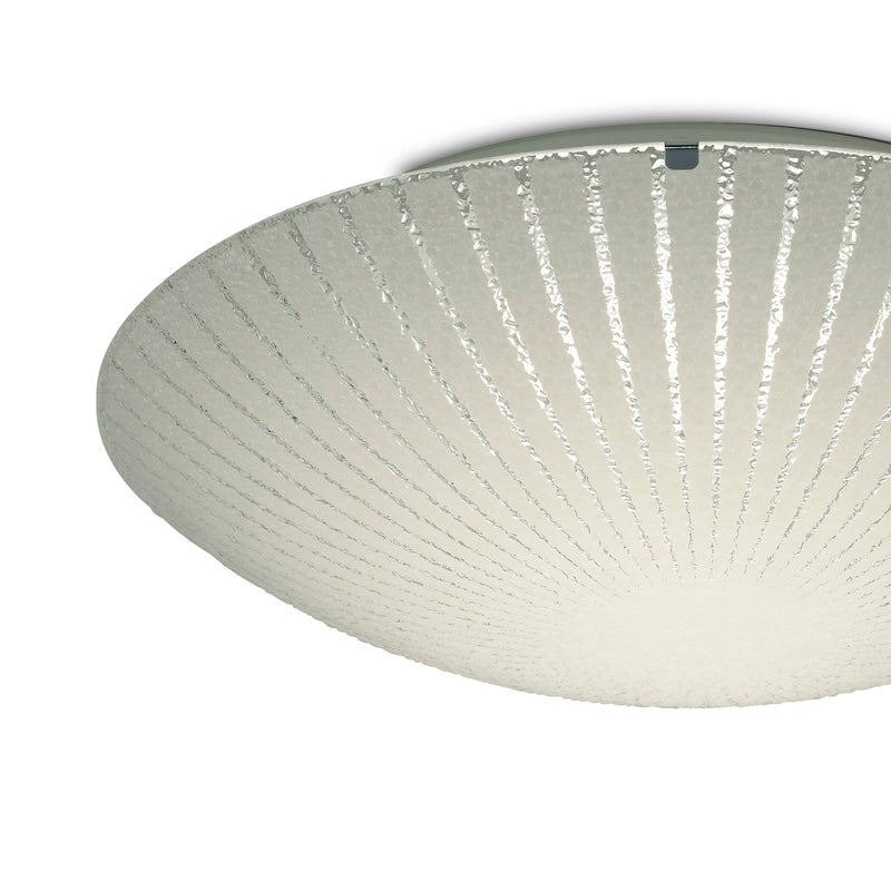 Deco Tassa 18W LED Medium Flush Ceiling Light, 400mm Round, 4000K 1500lm CRI80, Sunray Pattern Glass With Polished Chrome Detail • D0408