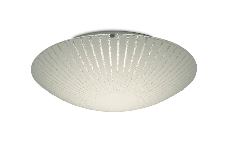Deco Tassa 18W LED Medium Flush Ceiling Light, 400mm Round, 4000K 1500lm CRI80, Sunray Pattern Glass With Polished Chrome Detail • D0408