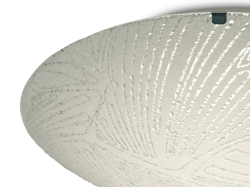 Deco Tassa 12W LED Small Flush Ceiling Light, 300mm Round, 4000K 950lm CRI80, Random Line Pattern Glass With Polished Chrome Detail • D0409