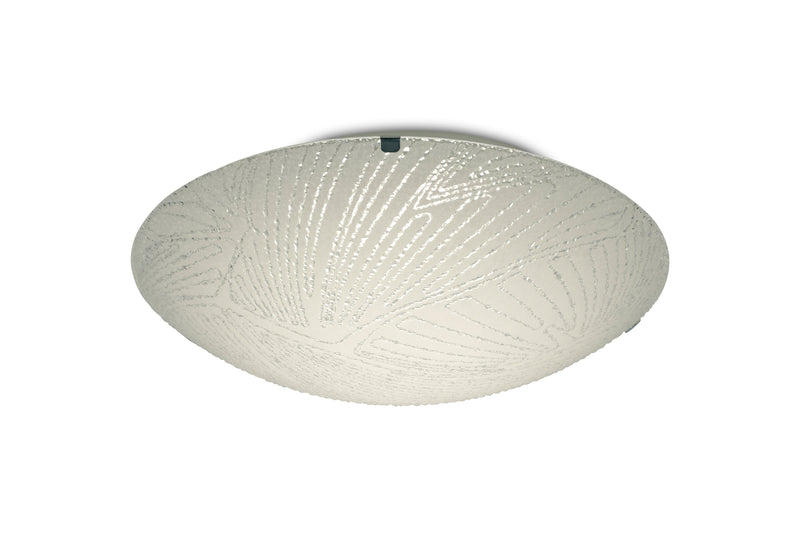 Deco Tassa 12W LED Small Flush Ceiling Light, 300mm Round, 4000K 950lm CRI80, Random Line Pattern Glass With Polished Chrome Detail • D0409