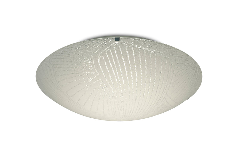 Deco Tassa 18W LED Medium Flush Ceiling Light, 400mm Round, 4000K 1500lm CRI80, Random Line Pattern Glass With Polished Chrome Detail • D0410