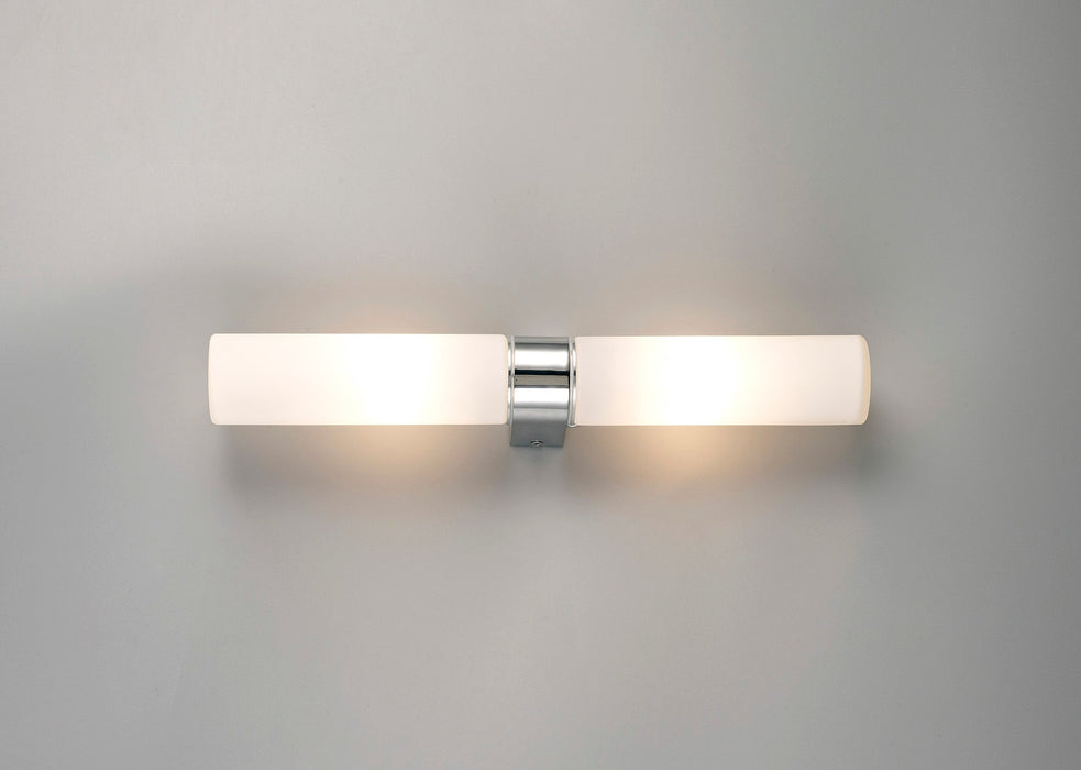 Deco Tasso IP44 2 Light E14 Twin Wall Lamp, Polished Chrome With Opal Tubular Glass • D0386