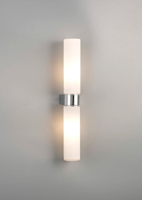 Deco Tasso IP44 2 Light E14 Twin Wall Lamp, Polished Chrome With Opal Tubular Glass • D0386