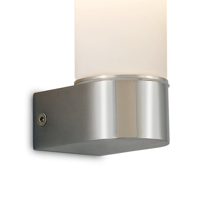 Deco Tasso IP44 1 Light E14 Wall Lamp, Polished Chrome With Opal Tubular Glass • D0387
