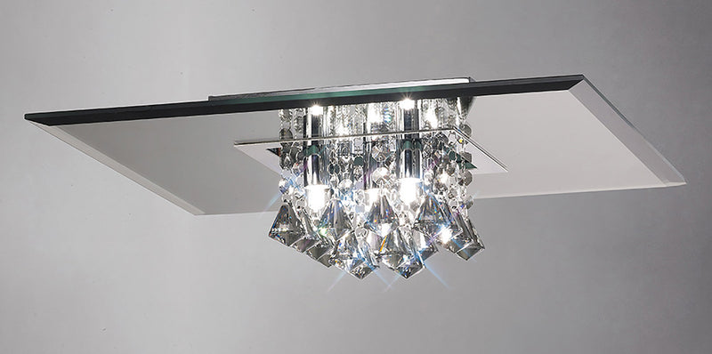 Deco Theo Ceiling, 400mm Square, 5 Light G9 Polished Chrome/Smoked Mirror/Smoked Crystal • D0017