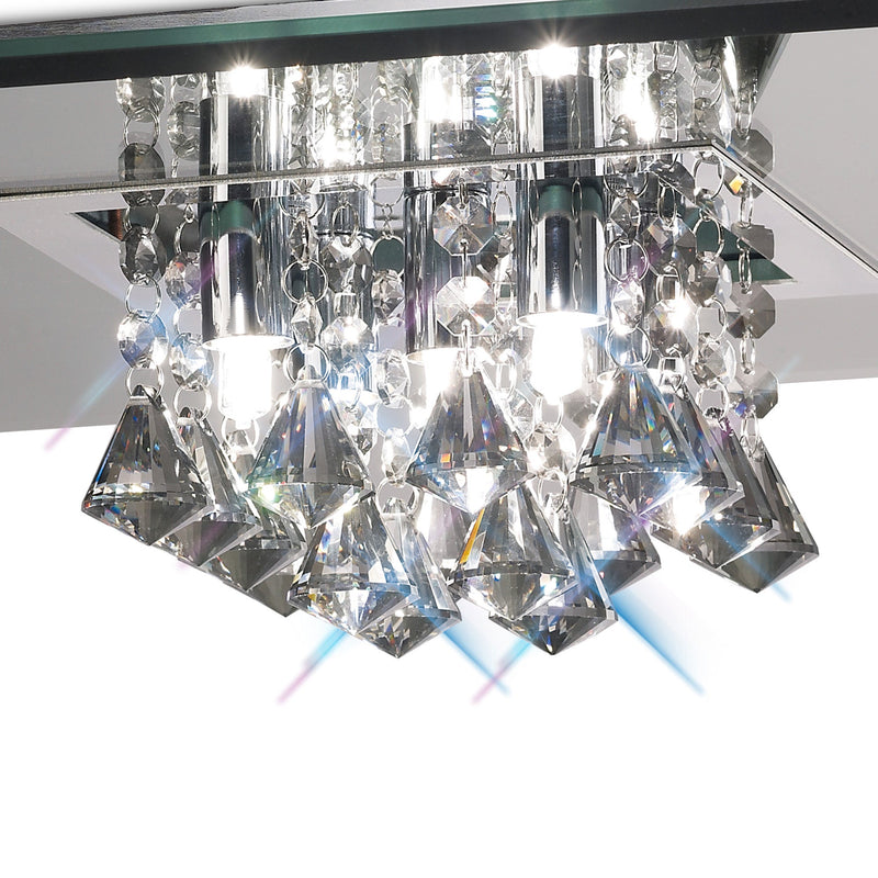 Deco Theo Ceiling, 400mm Square, 5 Light G9 Polished Chrome/Smoked Mirror/Smoked Crystal • D0017