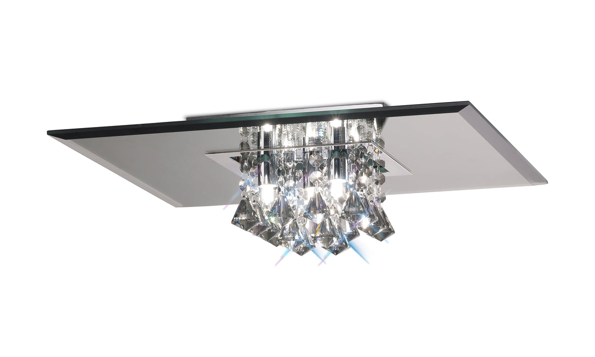 Deco Theo Ceiling, 400mm Square, 5 Light G9 Polished Chrome/Smoked Mirror/Smoked Crystal • D0017