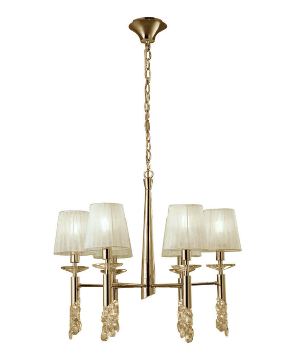 Mantra M3851FG Tiffany Pendant 6+6 Light E14+G9, French Gold With Cream Shades & Clear Crystal • M3851FG