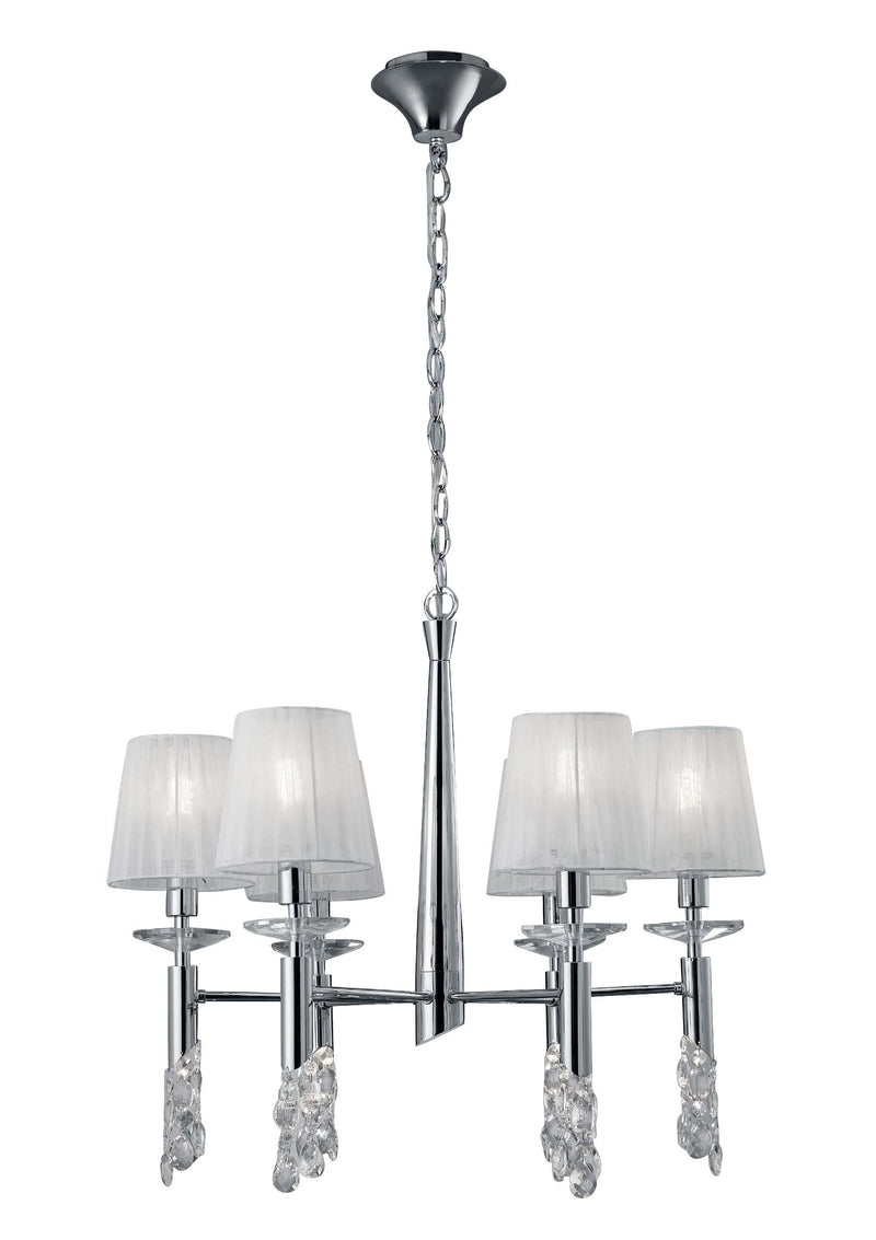 Mantra M3851 Tiffany Pendant 6+6 Light E14+G9, Polished Chrome With White Shades & Clear Crystal • M3851