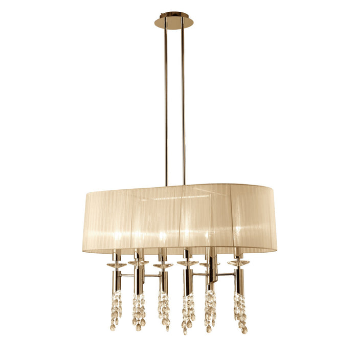 Mantra M3853FG Tiffany Pendant 6+6 Light E27+G9 Oval, French Gold With Cream Shade & Clear Crystal • M3853FG