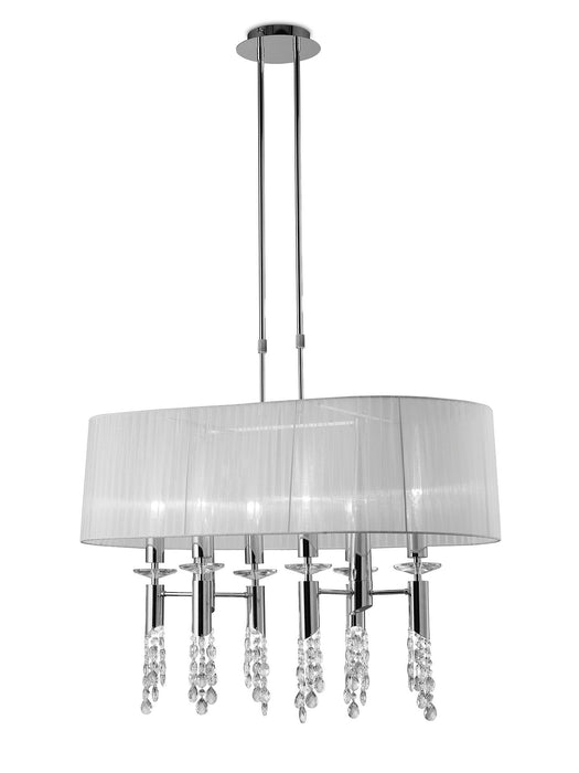 Mantra M3853 Tiffany Pendant 6+6 Light E27+G9 Oval, Polished Chrome With White Shade & Clear Crystal • M3853