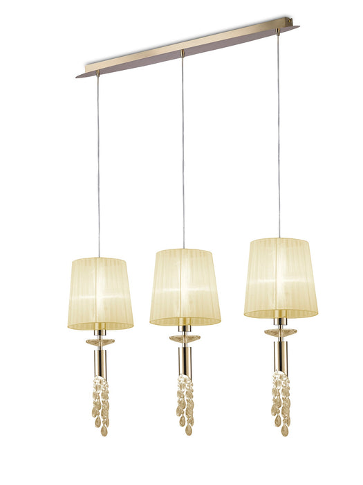 Mantra M3855FG Tiffany Linear Pendant 3+3 Light E27+G9 Line, French Gold With Cream Shades & Clear Crystal • M3855FG