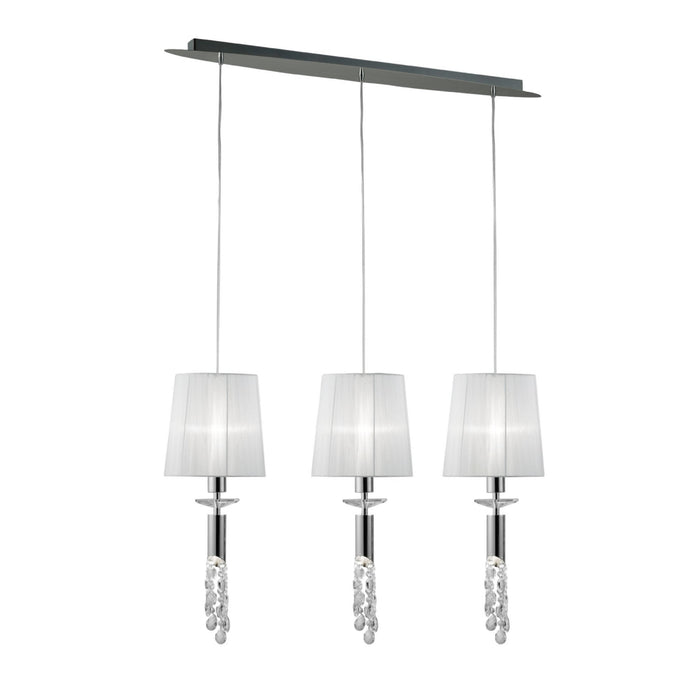 Mantra M3855 Tiffany Linear Pendant 3+3 Light E27+G9 Line, Polished Chrome With White Shades & Clear Crystal • M3855