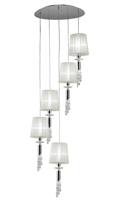 Mantra M3857 Tiffany Pendant 5+5 Light E27+G9 Spiral, Polished Chrome With White Shades & Clear Crystal • M3857