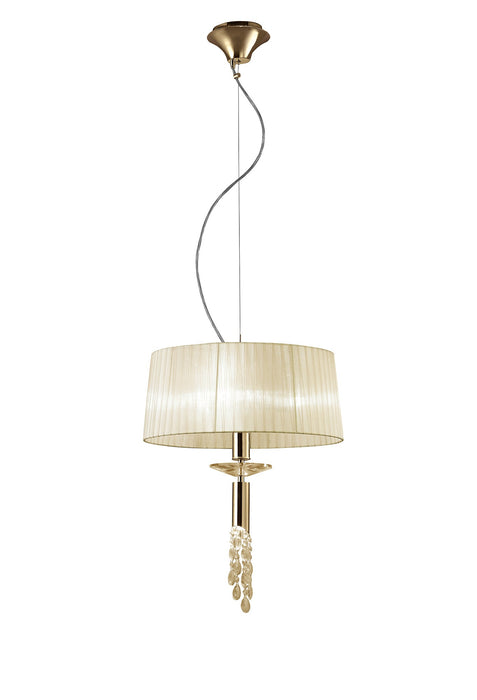 Mantra M3858FG Tiffany Pendant 3+1 Light E27+G9, French Gold With Cream Shade & Clear Crystal • M3858FG