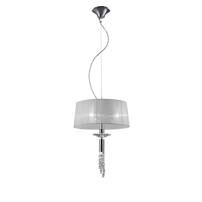 Mantra M3858 Tiffany Pendant 3+1 Light E27+G9, Polished Chrome With White Shade & Clear Crystal • M3858