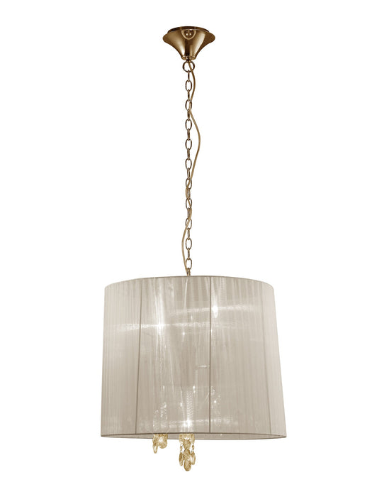 Mantra M3860FG Tiffany Pendant 3+3 Light E14+G9, French Gold With Cream Shade & Clear Crystal • M3860FG