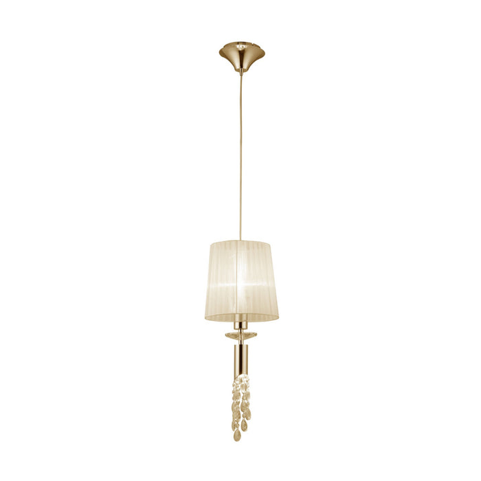 Mantra M3861FG Tiffany Pendant 1+1 Light E27+G9, French Gold With Cream Shade & Clear Crystal • M3861FG