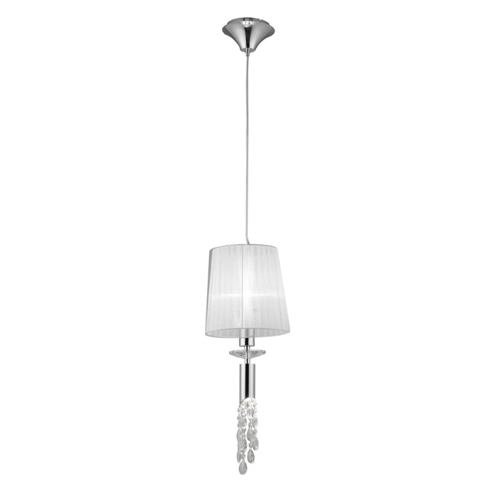 Mantra M3861 Tiffany Pendant 1+1 Light E27+G9, Polished Chrome With White Shade & Clear Crystal • M3861