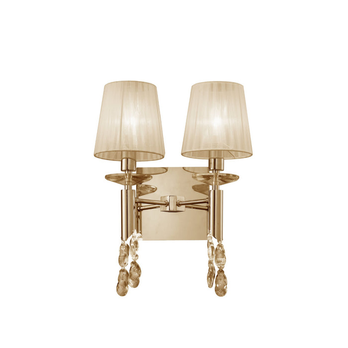 Mantra M3863FG/S Tiffany Wall Lamp Switched 2+2 Light E14+G9, French Gold With Cream Shades & Clear Crystal • M3863FG/S