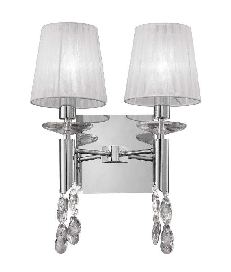 Mantra M3863/S Tiffany Wall Lamp Switched 2+2 Light E14+G9, Polished Chrome With White Shades & Clear Crystal • M3863/S