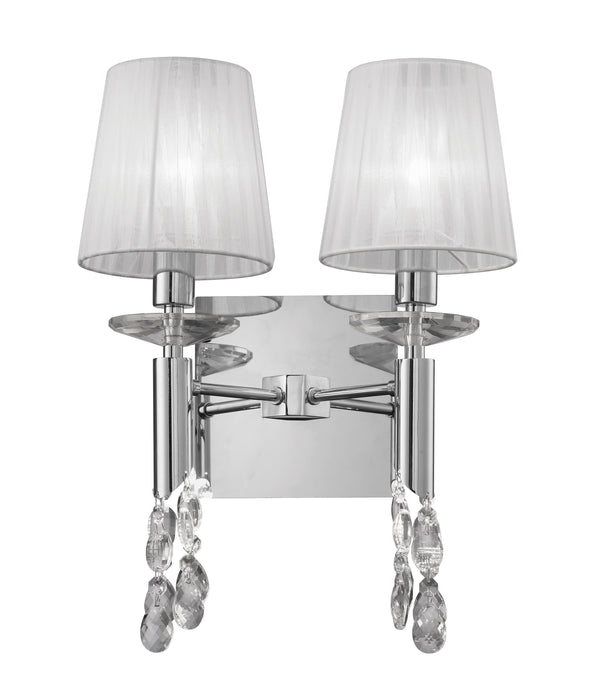 Mantra M3863/S Tiffany Wall Lamp Switched 2+2 Light E14+G9, Polished Chrome With White Shades & Clear Crystal • M3863/S