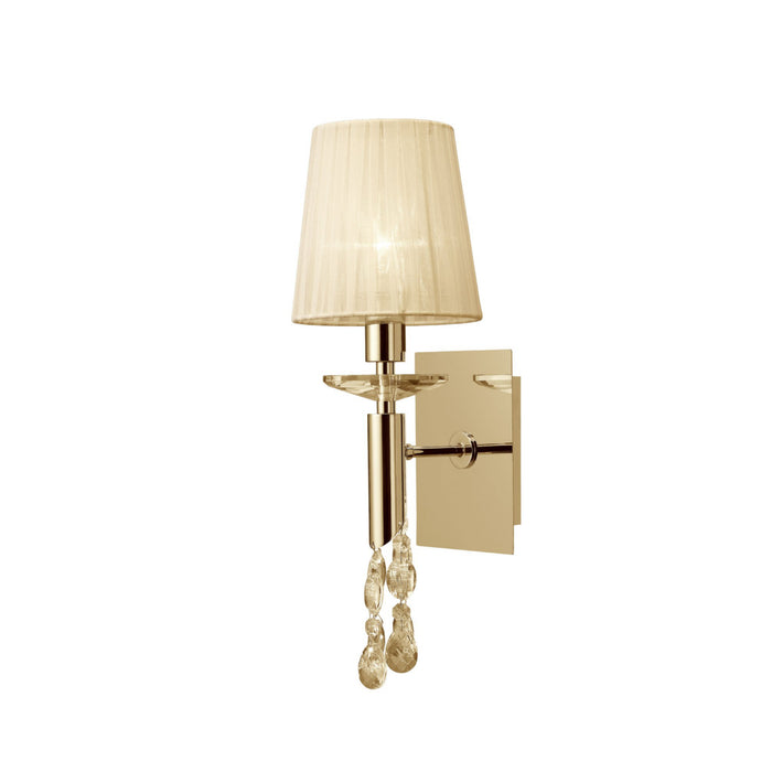 Mantra M3864FG/S Tiffany Wall Lamp Switched 1+1 Light E14+G9, French Gold With Cream Shade & Clear Crystal • M3864FG/S