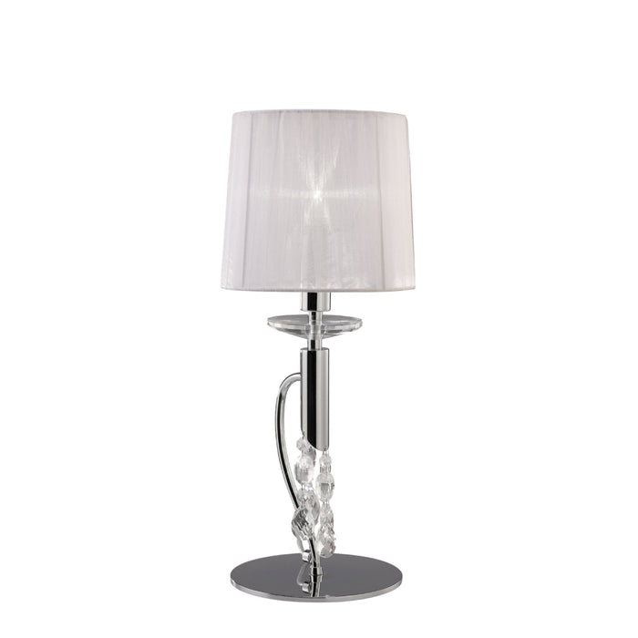 Mantra M3868 Tiffany Table Lamp 1+1 Light E14+G9, Polished Chrome With White Shade & Clear Crystal • M3868
