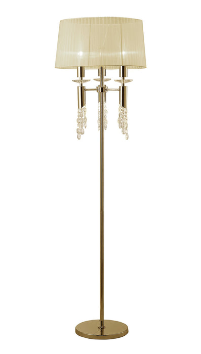 Mantra M3869FG Tiffany Floor Lamp 3+3 Light E27+G9, French Gold With Cream Shade & Clear Crystal • M3869FG