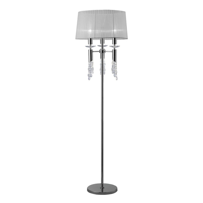 Mantra M3869 Tiffany Floor Lamp 3+3 Light E27+G9, Polished Chrome With White Shade & Clear Crystal • M3869