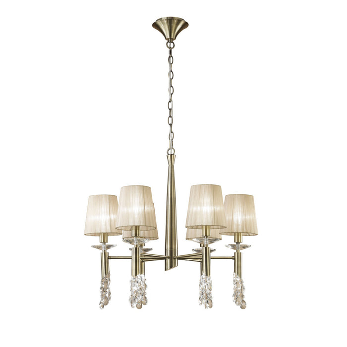 Mantra M3871 Tiffany Pendant 6+6 Light E14+G9, Antique Brass With Soft Bronze Shades & Clear Crystal • M3871