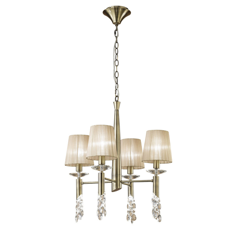 Mantra M3872 Tiffany Pendant 4+4 Light E14+G9, Antique Brass With Soft Bronze Shades & Clear Crystal • M3872