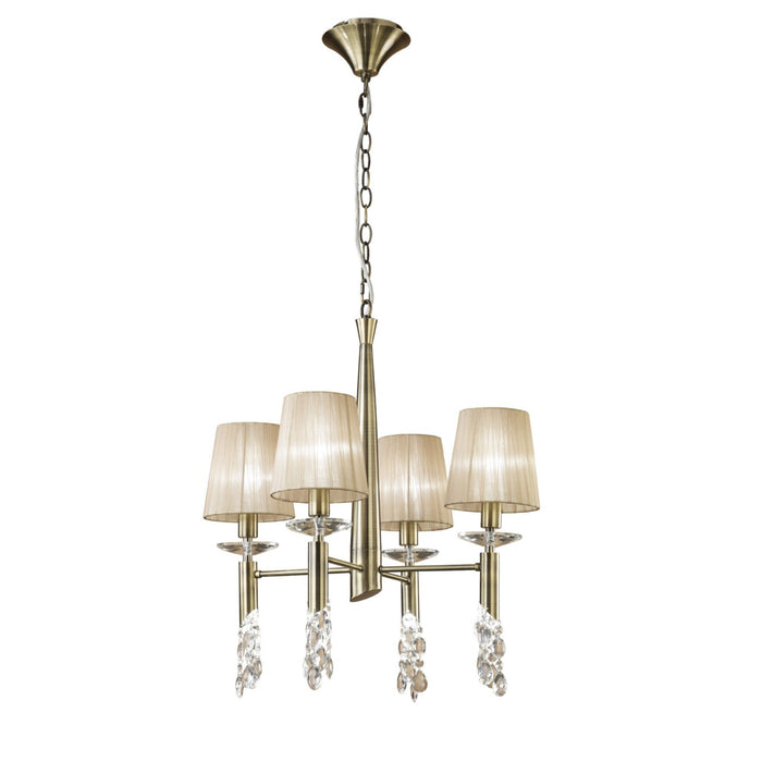 Mantra M3872 Tiffany Pendant 4+4 Light E14+G9, Antique Brass With Soft Bronze Shades & Clear Crystal • M3872