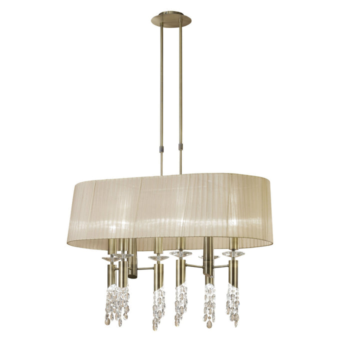 Mantra M3873 Tiffany Pendant 6+6 Light E27+G9 Oval, Antique Brass With Soft Bronze Shade & Clear Crystal • M3873